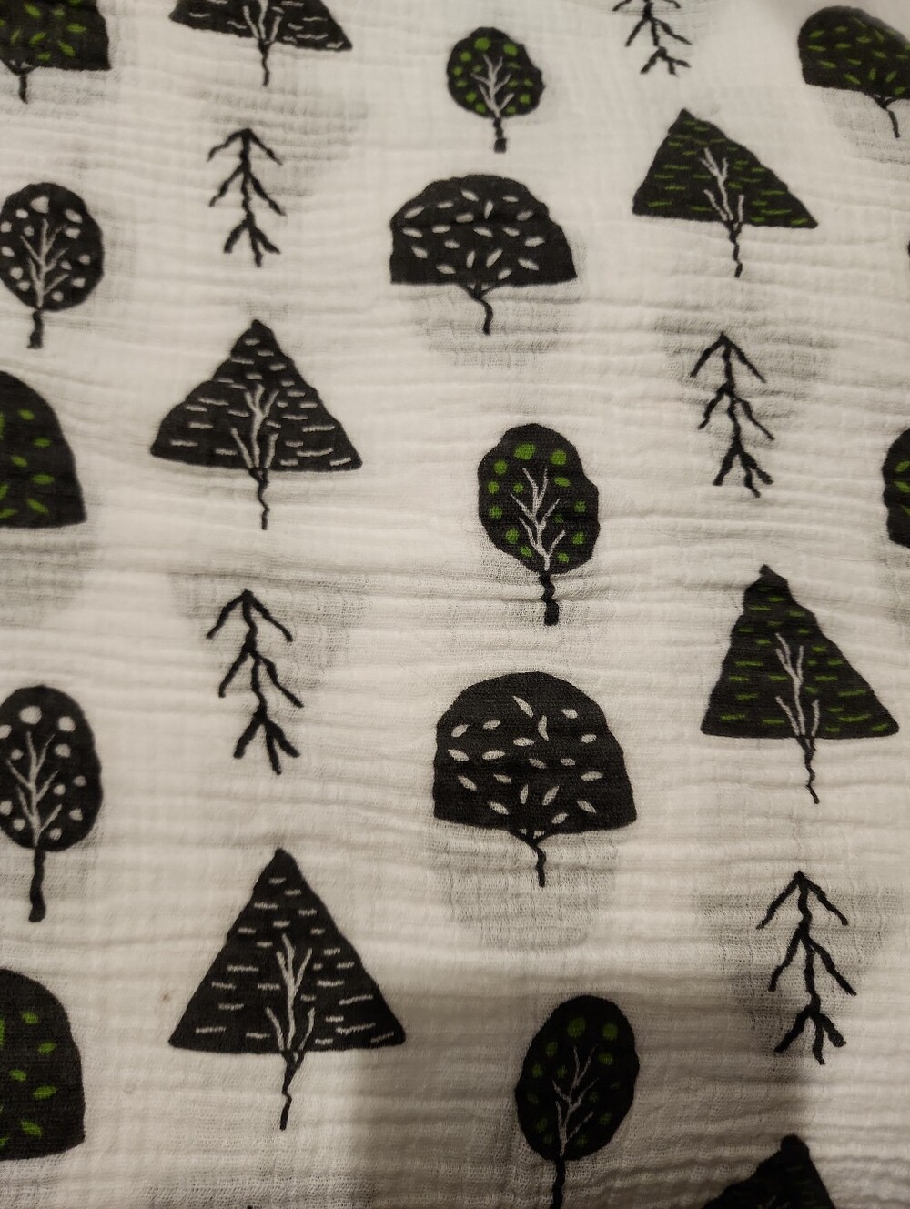 aden + anais White Muslin Swaddle with Black and Green Tree Print Blanket